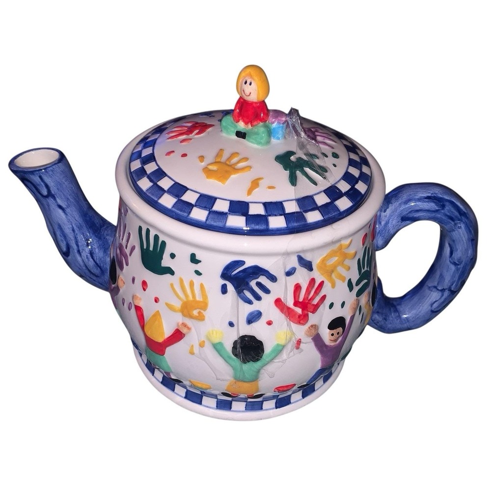 Save the Children Hand Painted Teapot  - Vintage  Fun & Whimsical